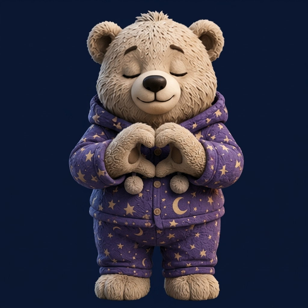 Sleep Paralysis Companion bear holding a heart after a difficult night