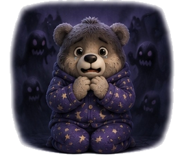 Bear mascot experiencing sleep paralysis awakening