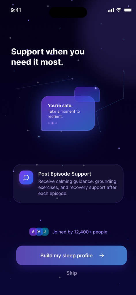 Post Episode Support Screen showing grounding advice